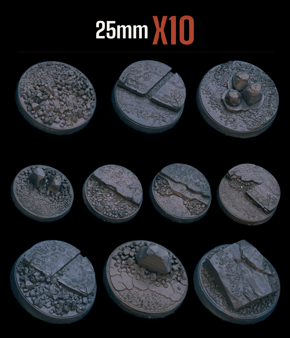 25mm — Pack of 10 scenic resin base — RockyTerrain