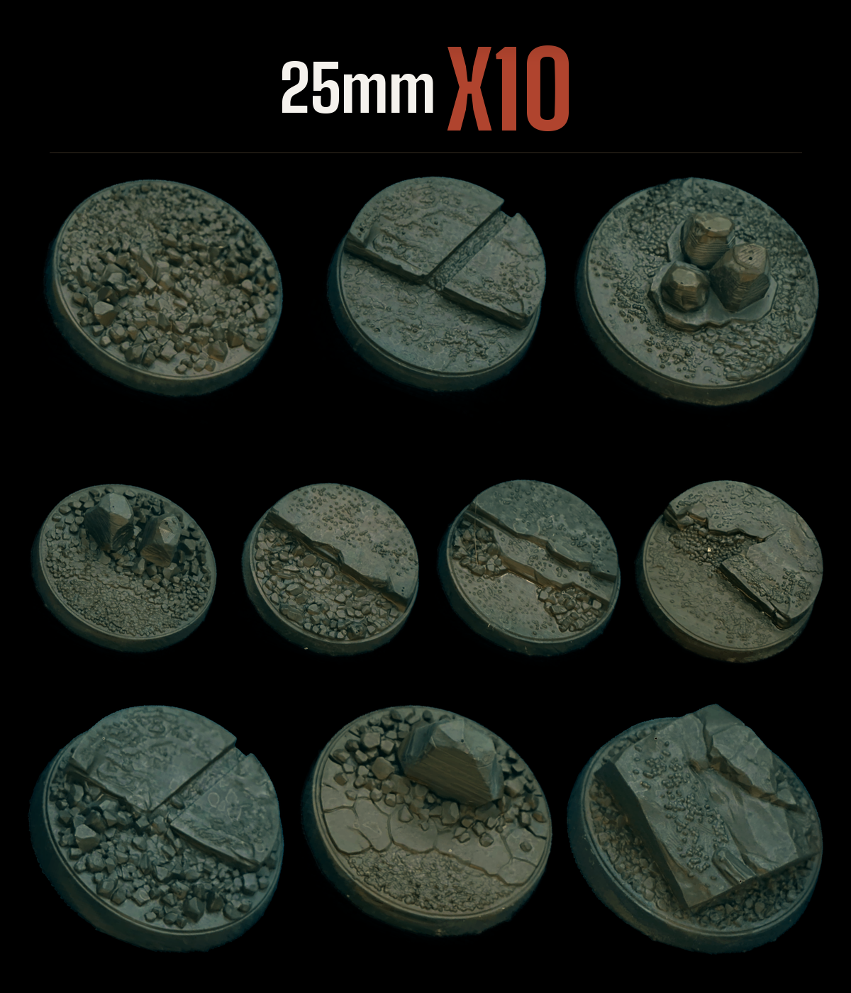 25mm — Pack of 10 scenic resin base — RockyTerrain