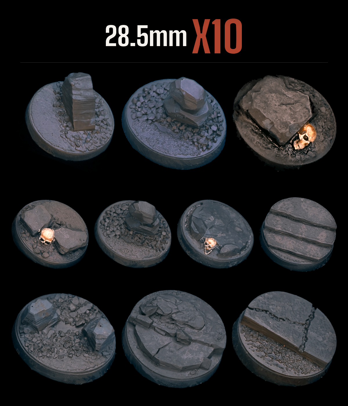 28.5mm — Pack of 10 scenic resin base — RockyTerrain