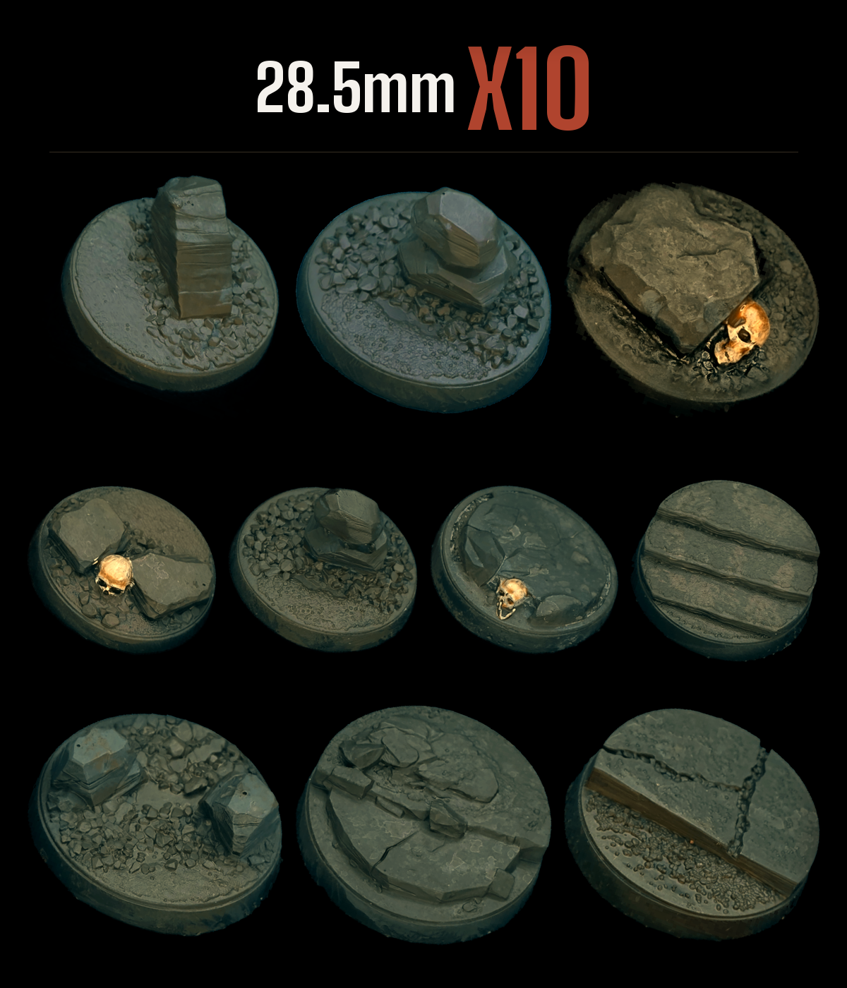 28.5mm — Pack of 10 scenic resin base — RockyTerrain