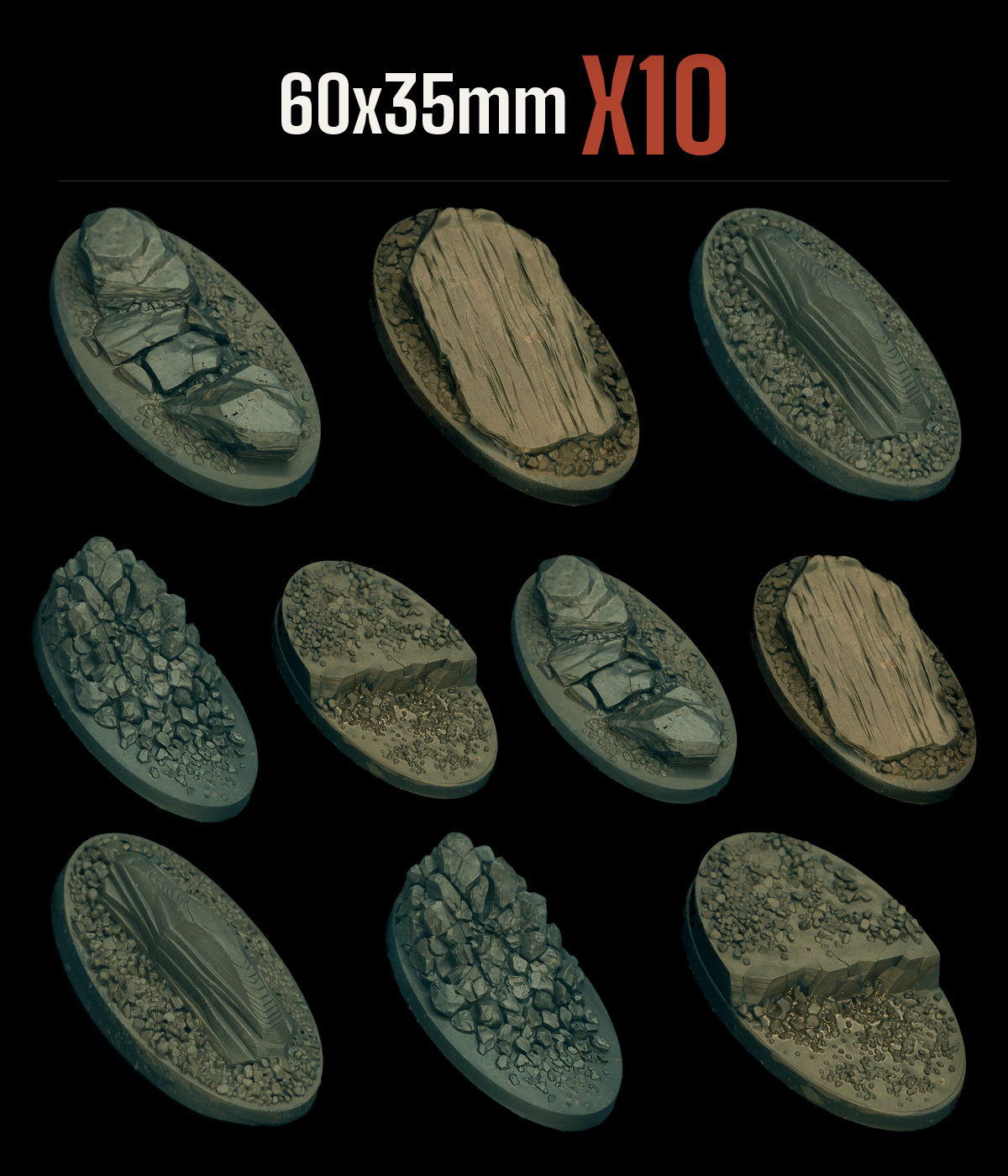 60x35mm — Pack of 10 scenic resin base — RockyTerrain