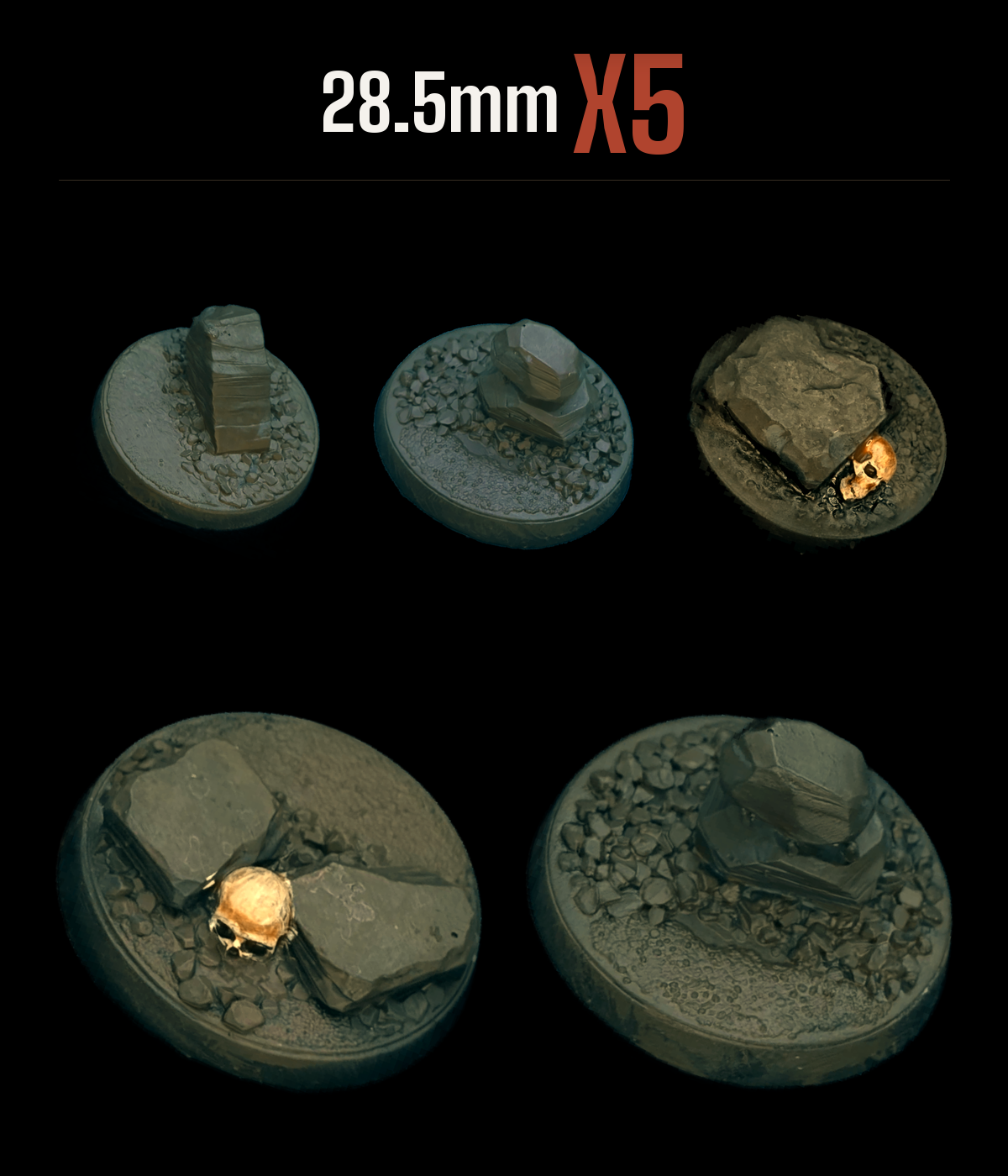 28.5mm — Pack of 5 scenic resin base — RockyTerrain