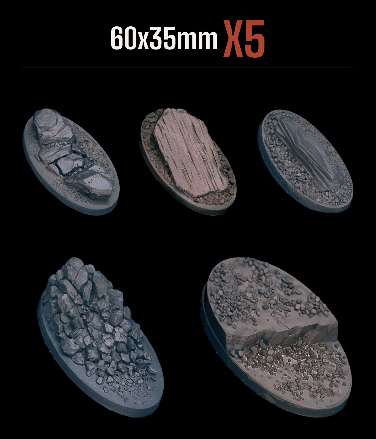 60x35mm — Pack of 5 scenic resin base — RockyTerrain