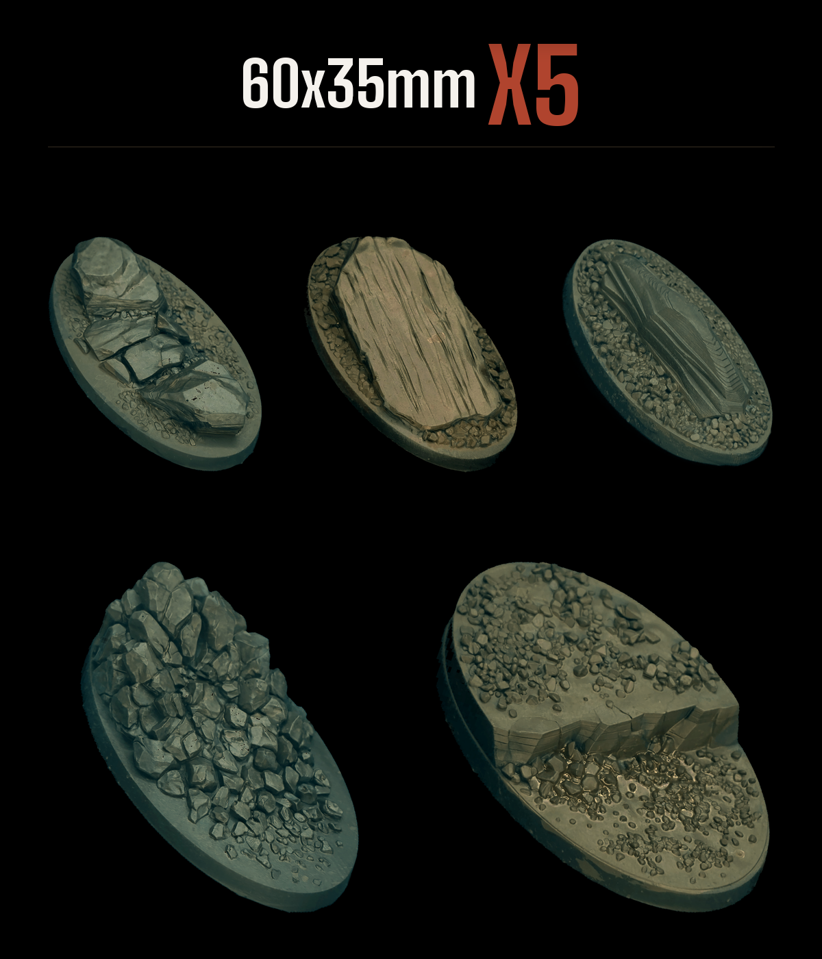 60x35mm — Pack of 5 scenic resin base — RockyTerrain