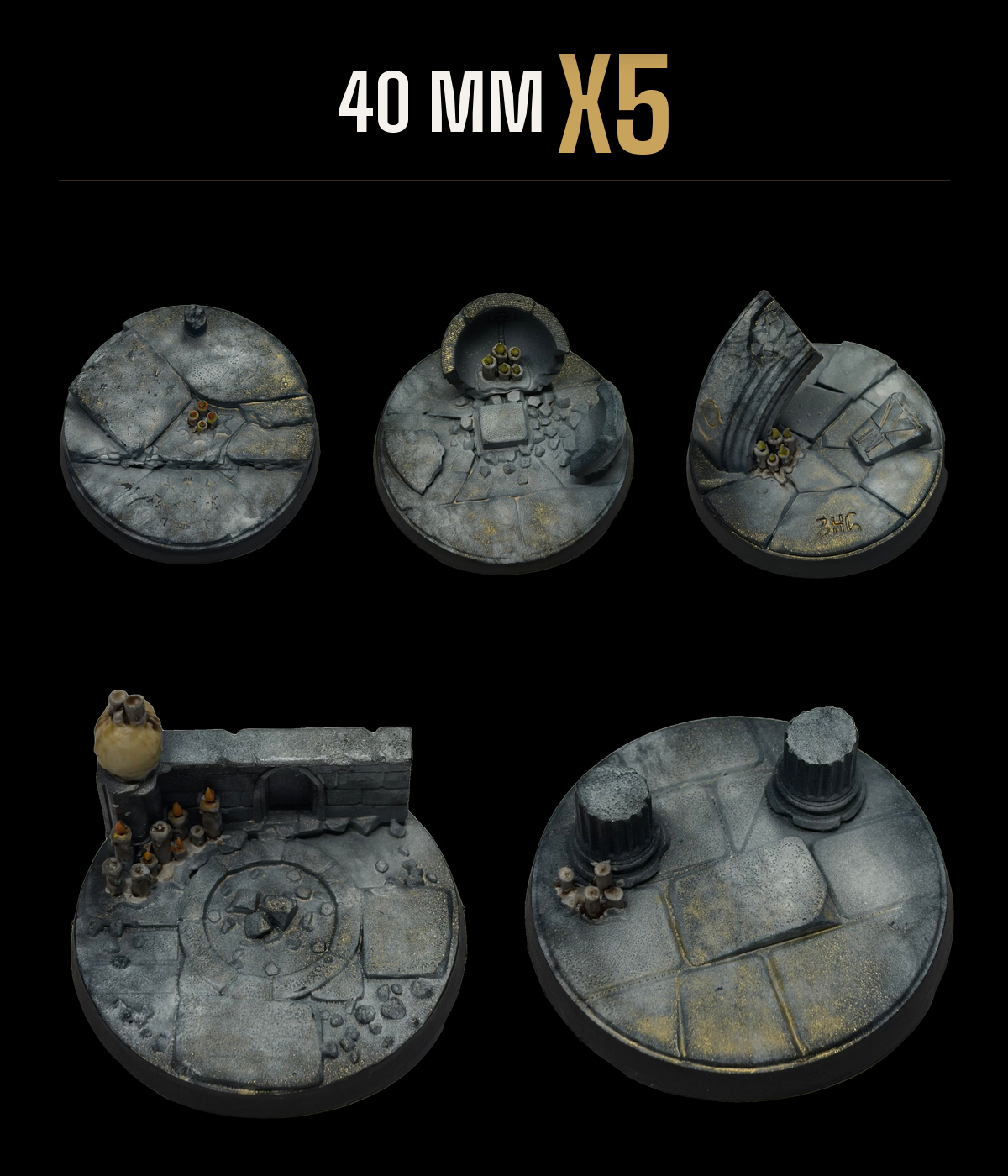 5x 40mm Temple scenic resin base — pack of 5