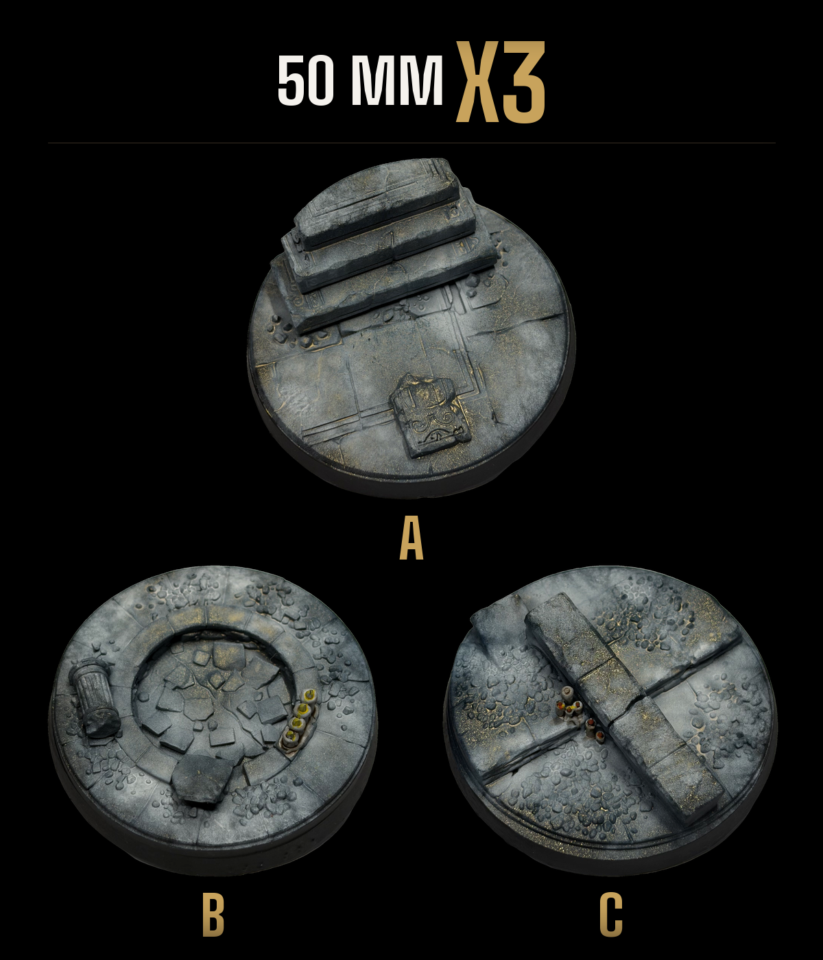 3x 50mm Temple scenic resin base — pack of 3